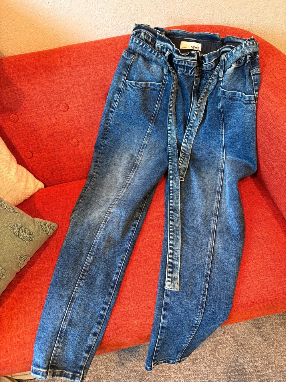 Vervet medium blue mommy paper bag jeans size 30